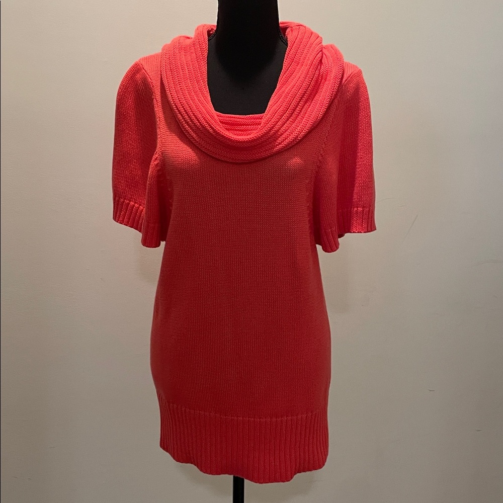 Design History Top Dress Women Size S Coral Soft Knit Cowl Neck Short Sleeves - Picture 1 of 13